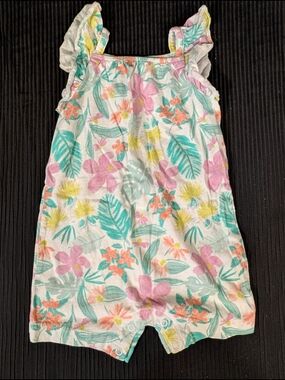 Carter's Floral Ruffled-Strap Romper in Pink, Teal & Yellow